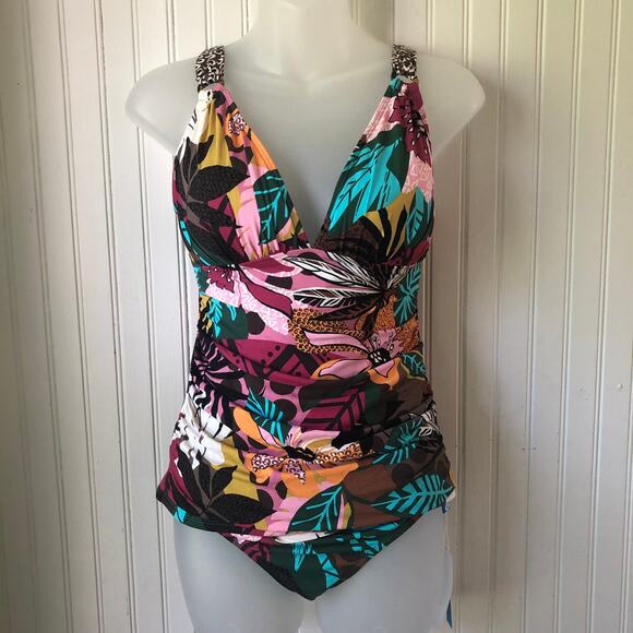 BLEU ROD BEATTIE Retail $150 Run Wild Tropical Tankini Sarong 2 Piece Size 6 - Picture 1 of 10